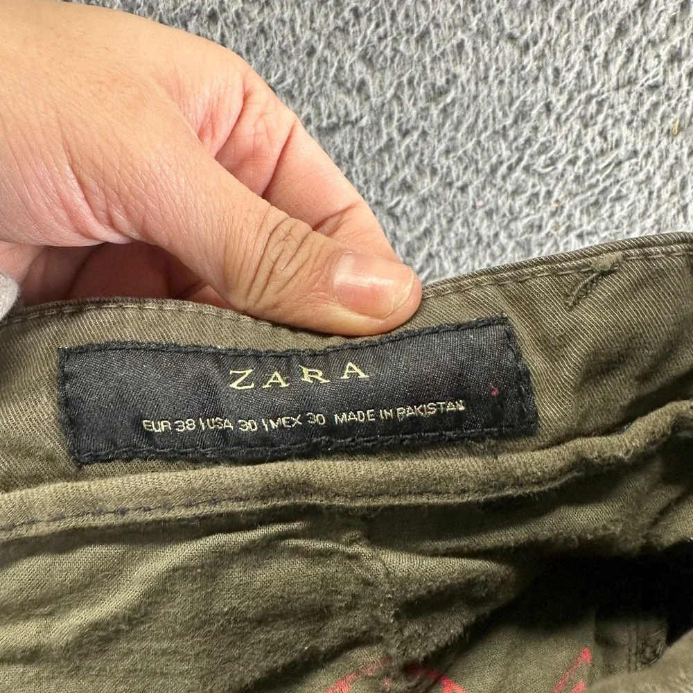 Zara Pant Mens 33x28 Green Cotton Chino Straight Business Career Preppy Stretch